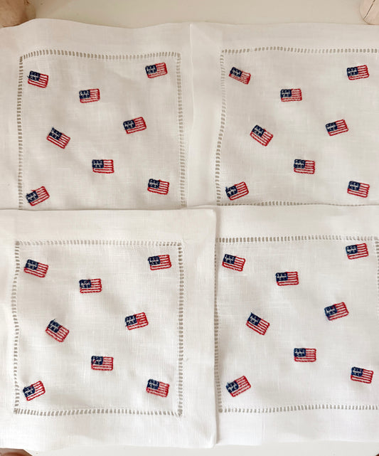 American Flag Embroidered Cocktail Napkins